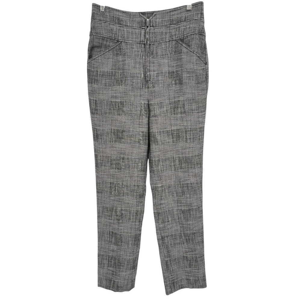 Rebecca Taylor Pants Womens 8 Black White Gray Glen Plaid High Rise Slim Leg